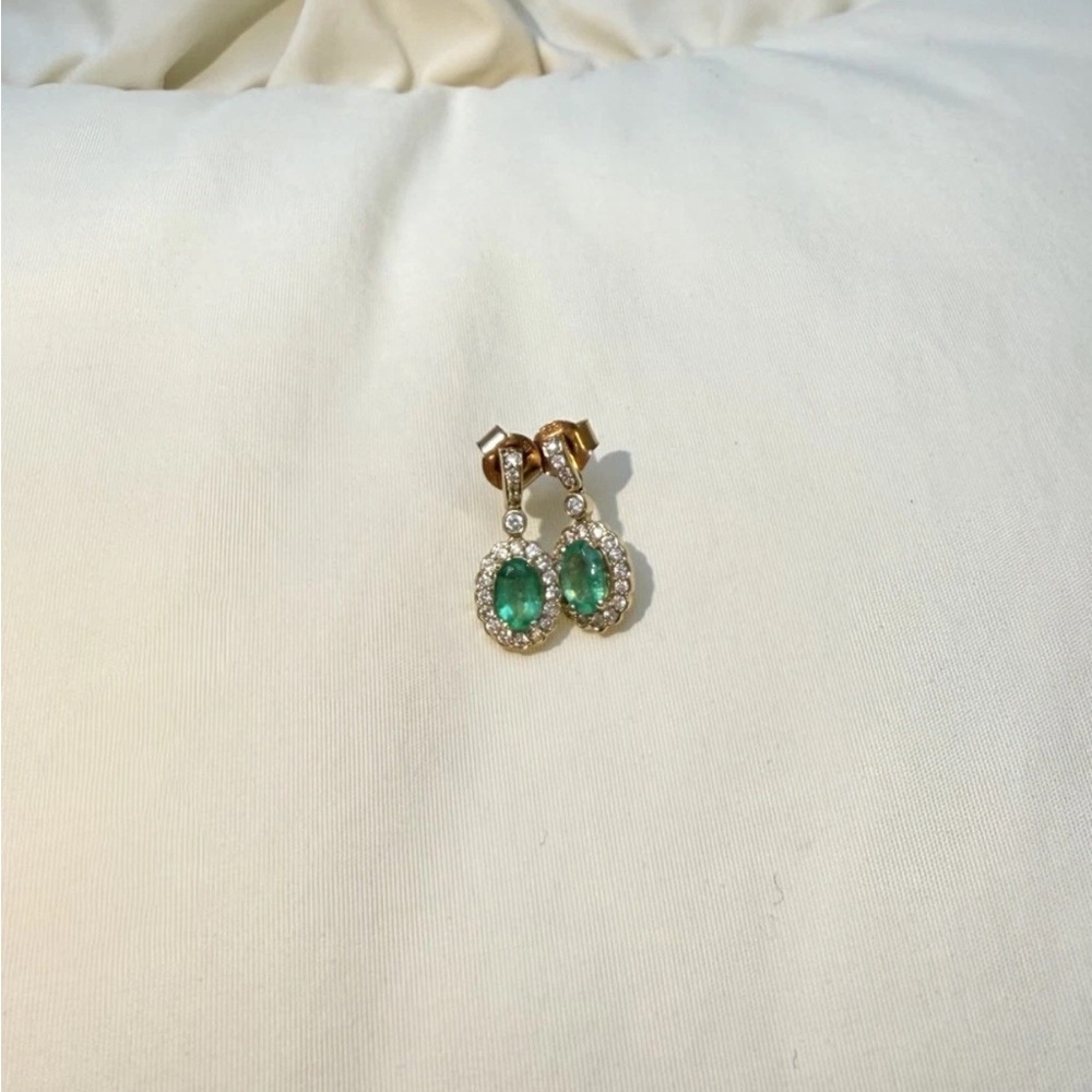 Natural Colombian Emerald Earrings 1.5 CTW .25 Diamond Accents In 14K Solid YG